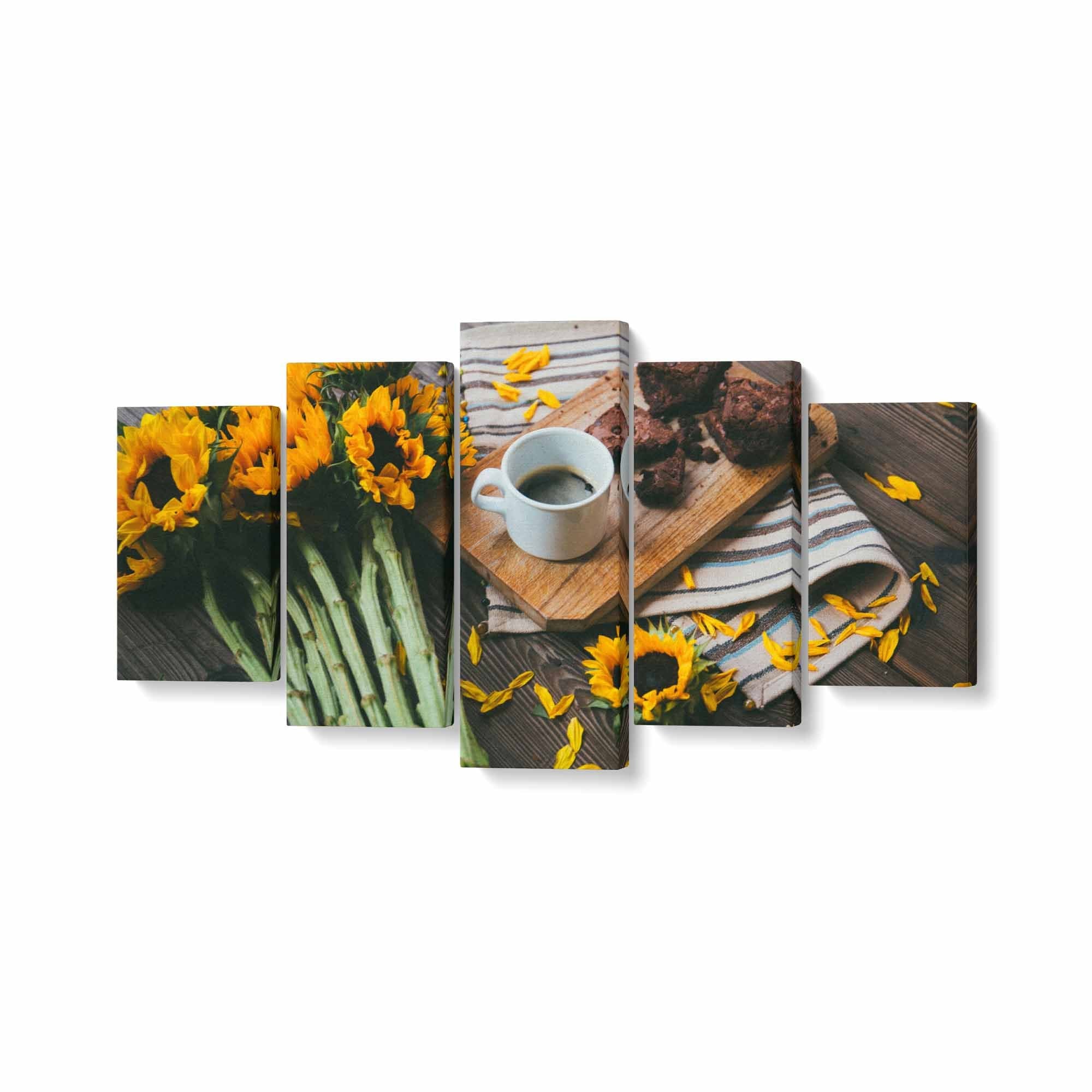 Tablou MultiCanvas 5 piese, Cafea Lângă Floarea Soarelui