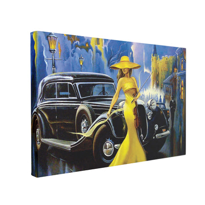 Tablou Canvas Car and Girl Old City - canvasgift.ro